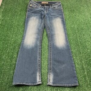 Big Star Jeans Women's Blue Flare Size 29R 31x30" Stretch Embroidered Denim Y2K